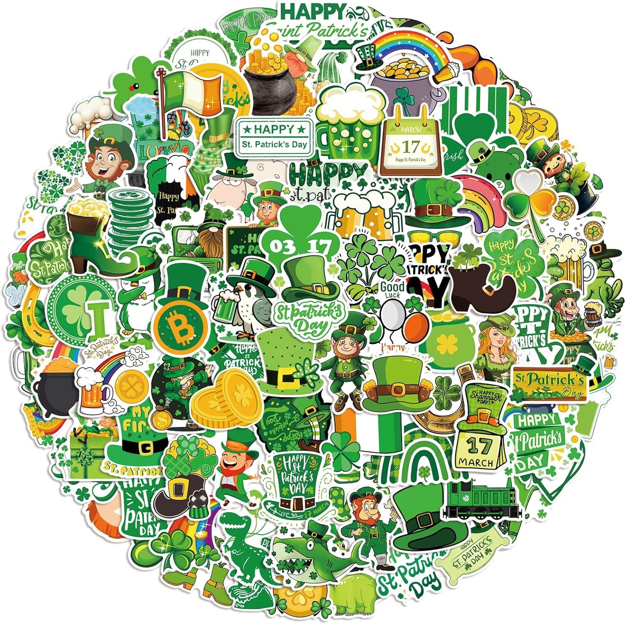 105 PCS St Patricks Day Stickers, Vinyl Waterproof Shamrock Stickers Irish Day Decals